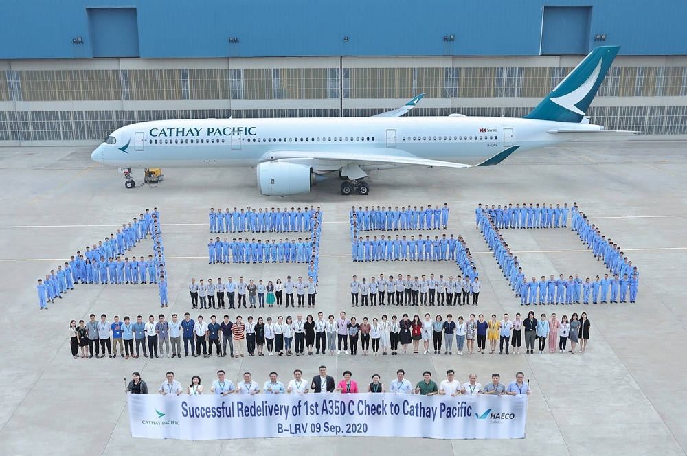 HAECO Xiamen celebrates the completion of its first Airbus A350 C-Check.