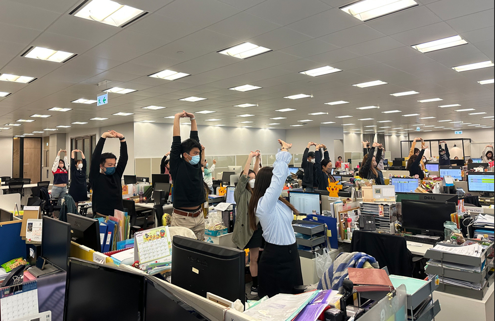 Staff take part in regular fitness activities in the office, coached by professional trainers.