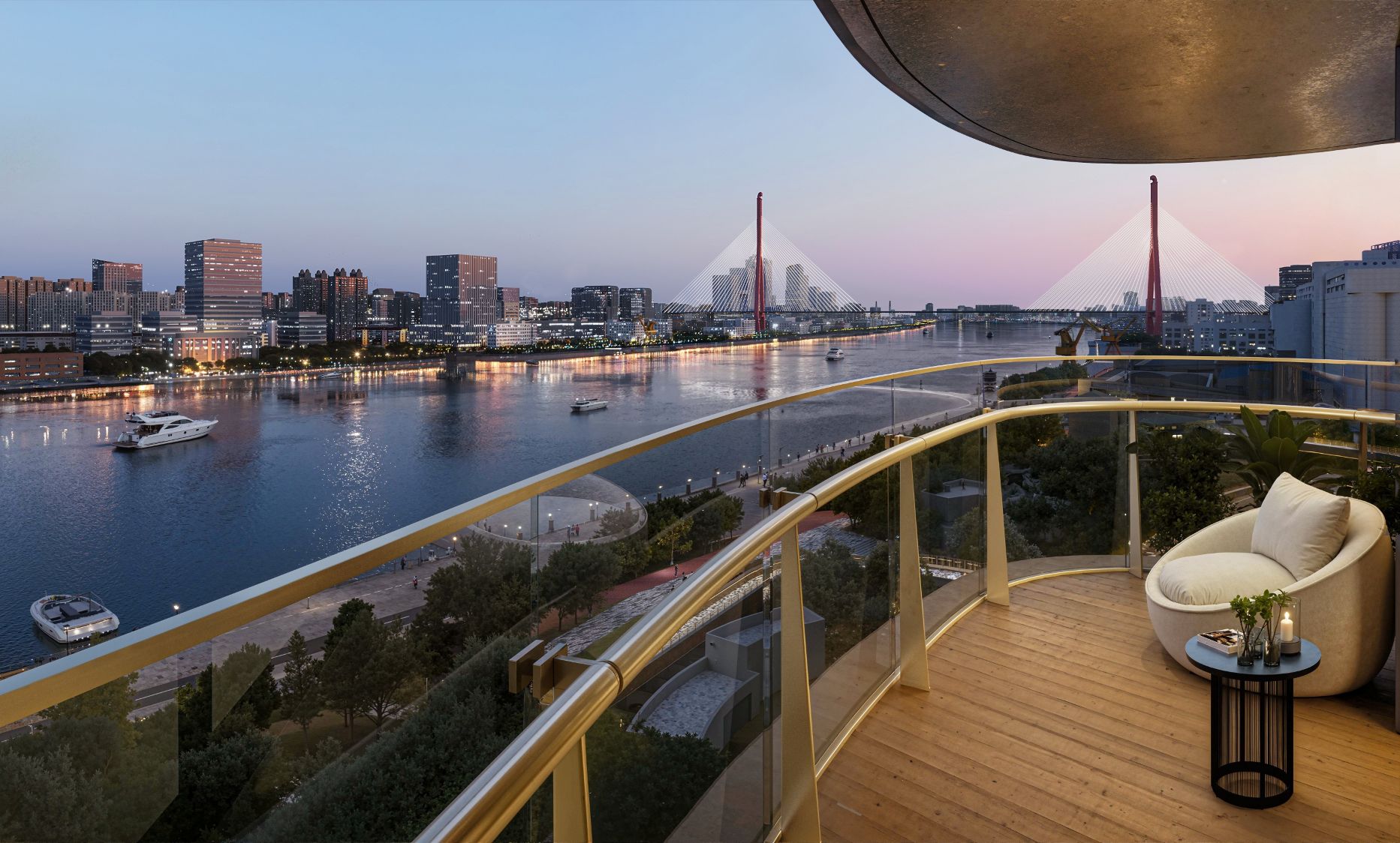 Computer rendering showing the riverfront view from Lujiazui Taikoo Yuan Residences. 