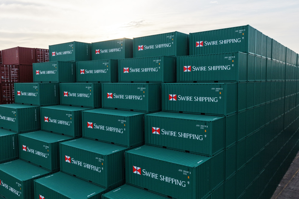 New containers stacked and ready for deployment.